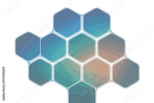 Abstract geometric pattern of interconnected hexagonal cells with smooth gradient colors