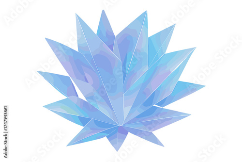 Abstract geometric crystal shape with sharp facets and cool blue purple gradient colors