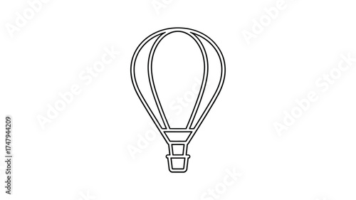 Simple outline drawing of a hot air balloon with a basket against a white background