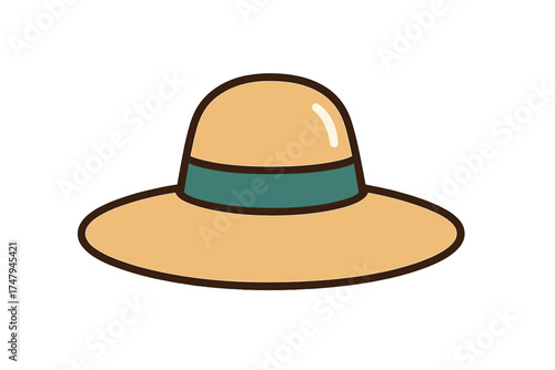Classic wide-brimmed straw sun hat with a teal ribbon band for summer fashion and travel