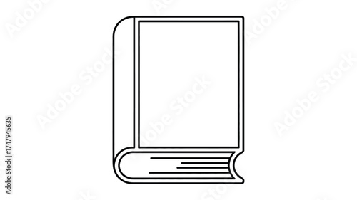 Simple outline drawing of a closed book standing upright on a white background