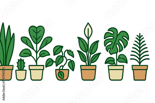 Collection of popular indoor houseplants in terracotta and beige pots