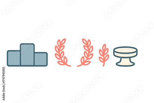 Podium stand with laurel wreaths and small pedestal set symbolizing success and achievement