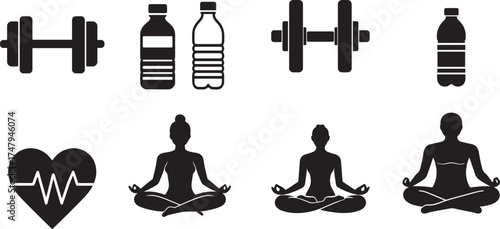 Fitness and Wellness Icons Set: Yoga, Gym, and Healthy Lifestyle