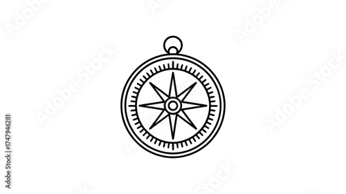 Simple outline drawing of an antique compass rose emblem on a white background