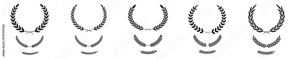 Obraz premium Winner emblem, olive branch silhouette collection. A detailed black laurel wreath, perfect for conveying themes of triumph, academic excellence, or design elements that require classic aesthetics.