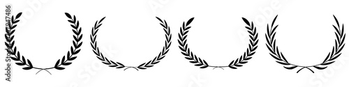 Winner emblem, olive branch silhouette collection. Retro laurel wreaths set. Black circular laurel olive branches greek wreath. Vector illustration. Vintage laurel wreaths. Laurel wreath vector set.