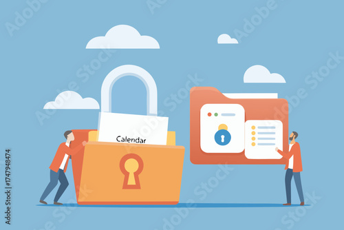 Secure calendar and data management with locked folders and cloud security concepts