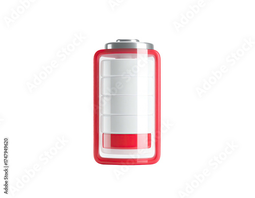 Animated battery graphic showing low charge, transparent background