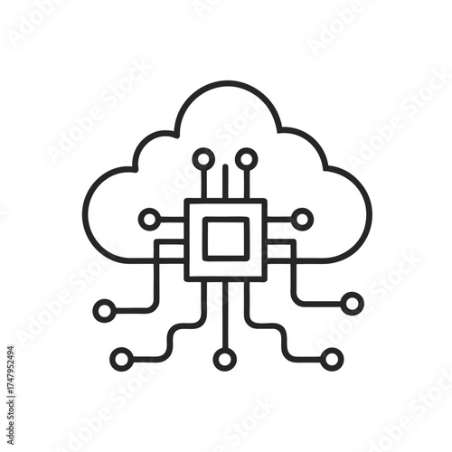 Vector icon of concept of cloud computing technology with a digital circuit network representing data transfer and online storage