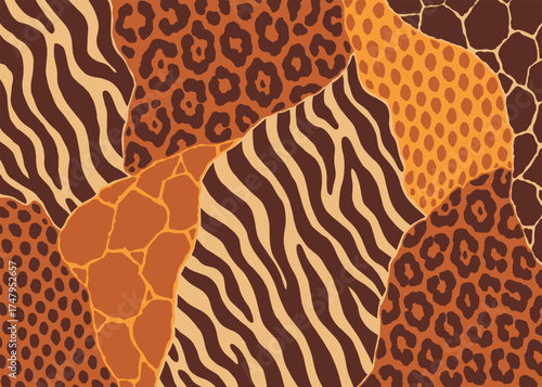 Animal Skin hybrid pattern design. Animal print vector illustration background. Wildlife fur skin design illustration for web, home decor, fashion, surface, graphic design
