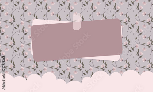 Cute kawaii sweet pastel poster, banner and cover with floral background