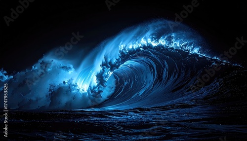 Fototapeta Naklejka Na Ścianę i Meble -  Powerful wave crashing in a dark, stormy ocean