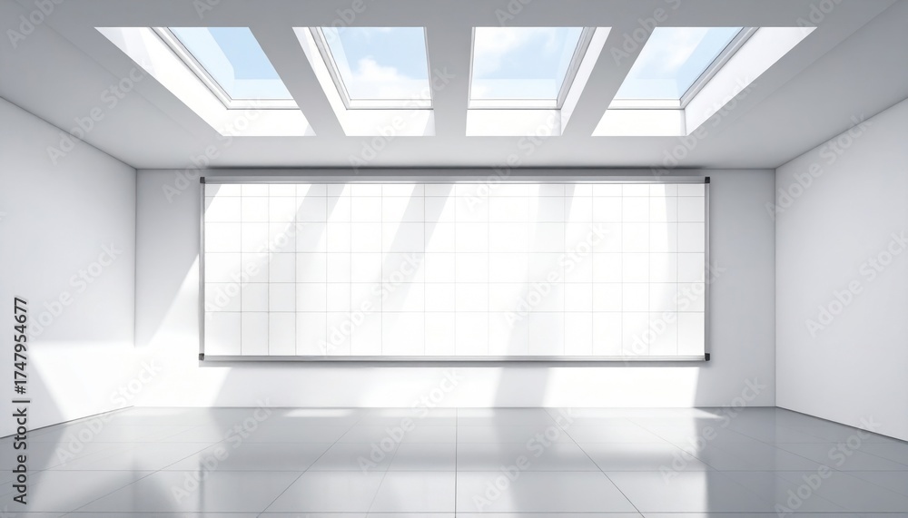Fototapeta premium whiteboard surface with clean grid tape lines no writing skylight rim for texture minimal copy friendly field