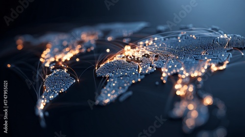 Fototapeta Naklejka Na Ścianę i Meble -  Dotted world map with glowing connections illustrating global network 72 characters