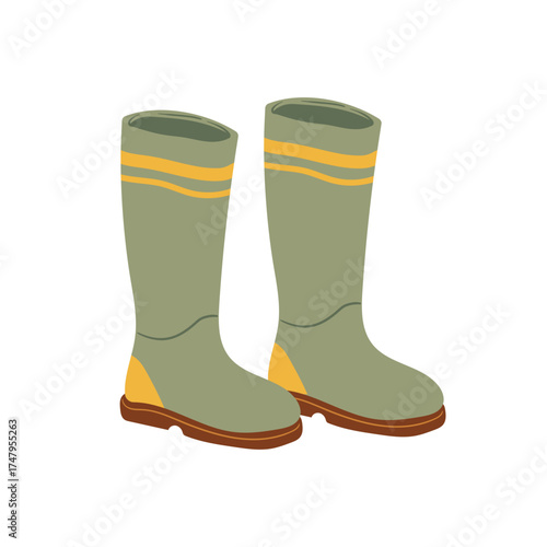 Pair of Sage Green Rain Boots or Wellington Boots Vector