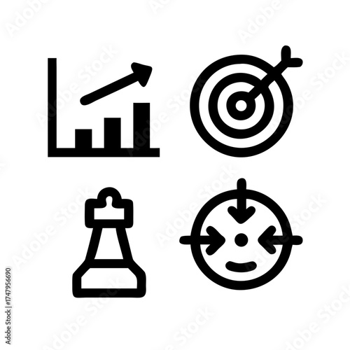 Four business icons representing strategy and goals