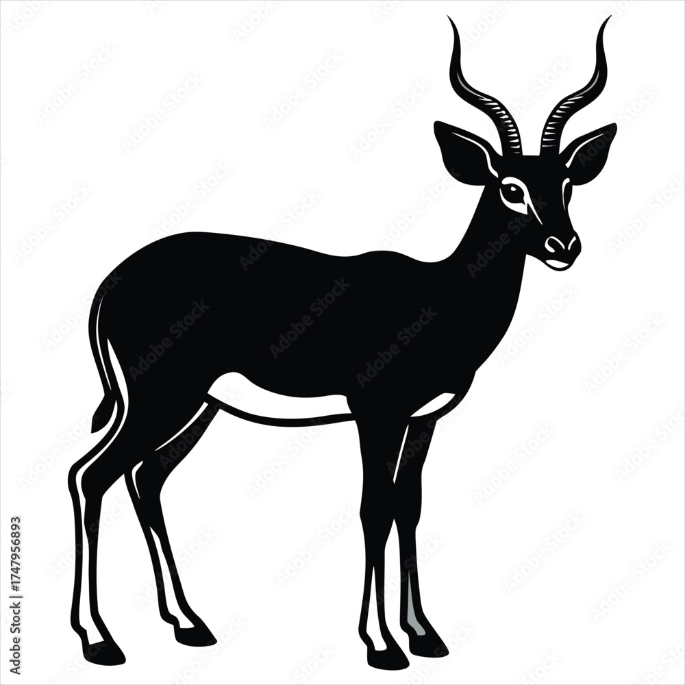 Obraz premium Antelope Silhouette Vector, African Wildlife Illustration,Elegant Wild Animal Design in Black and White,antelope vector,antelope design,antelope concept,antelope art,antelope topics,antelope doodle, 