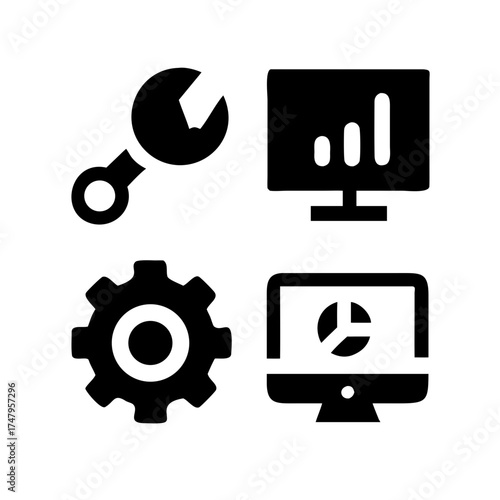 Tools and analytics icons for business usage
