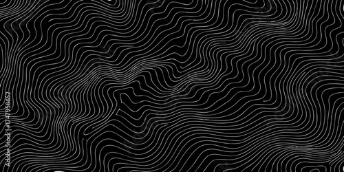 Abstract black and white wavy lines pattern background with topographic contour effect