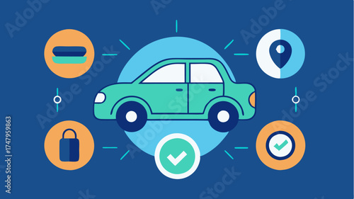 An infographic demonstrating car safety features such as airbags antilock brakes and collision detection systems with icons.