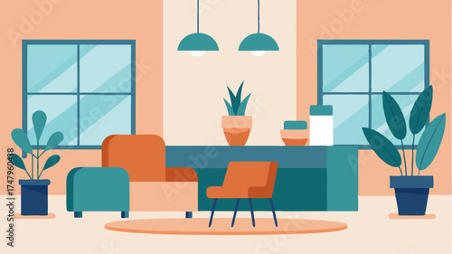 A warm reception area with stylish seating and potted plants providing a welcoming environment for visitors and members.