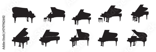  piano silhouette white background vector illustration