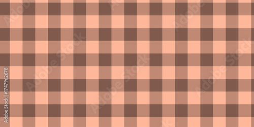 Vintage-inspired brown and light peach checkered pattern. Seamless gingham plaid texture ideal for tablecloths, picnic blankets, and scrapbooking paper