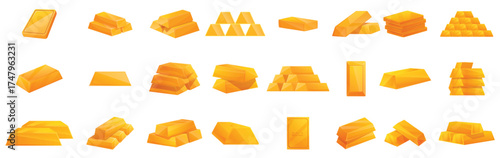 ingot of gold icons set cartoon vector money coin