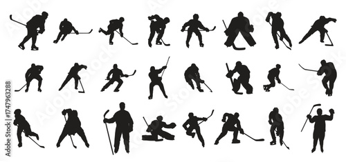 ice hockey silhouette set