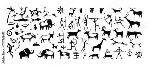 prehistoric cave paintings ancient rock vector illustration