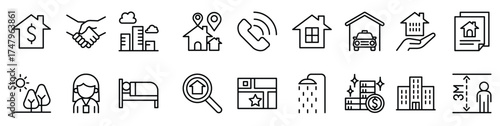 Real estate icon set in thin line style vector illustration