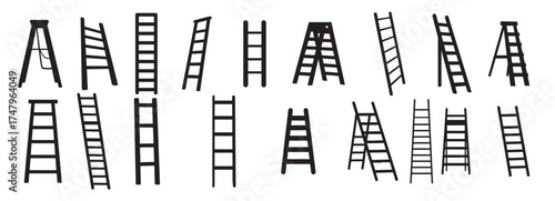 ladders silhouette white background vector illustration