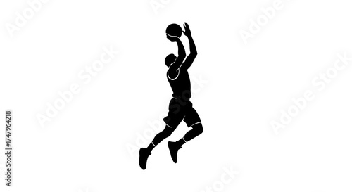 A simple player silhouette in a jump shot pose, black outline on white background