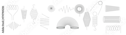 line art icons featuring spring spiral and coil shapes ideal
