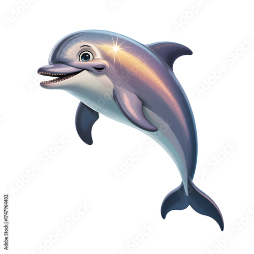 Blue marine mammal dolphin jumping, an isolated vector illustration on white background