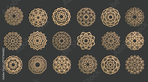 lotus vector mandala vector template set for cutting