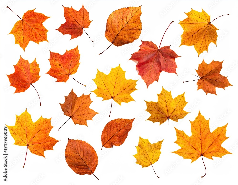 Obraz premium Autumn foliage, assorted shapes/colors isolated on white