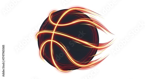 A stylized basketball illustration with glowing red and gold lines, on clean background
