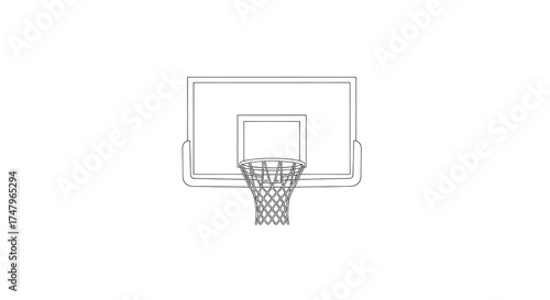 A sketch basketball hoop with net, placed on white background