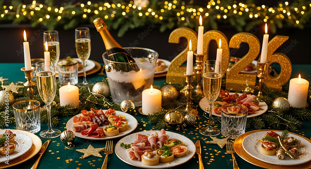 custom made wallpaper toronto digitalNew Year 2026 Celebration Table Setting Elegant Feast Decorations