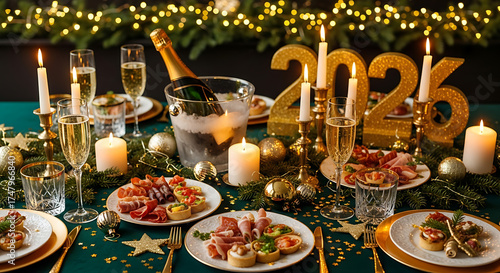 Wallpaper Mural New Year 2026 Celebration Table Setting Elegant Feast Decorations Torontodigital.ca