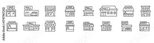 Set of shop line icons. contains such Icons as, supermarket, shopping mall, hypermarket, store and more. vector