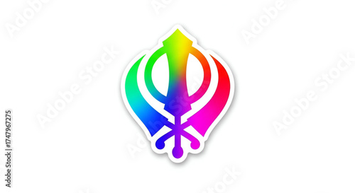 ​A Happy Guru Nanak Jayanti Design With A Colorful Rainbow Gradient Khanda Icon On White Background
