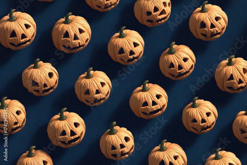 Halloween pumpkin pattern on dark navy background