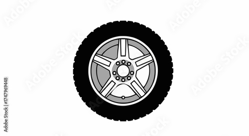 Automotive car wheel with tire and alloy rim vector illustration.