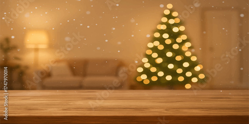 Christmas tree decorated for holiday celebration in cozy room with ornaments and star topper