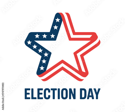 Patriotic star design with red and blue stripes and bold "ELECTION DAY" text, symbolizing civic pride and democratic participation in the U.S.