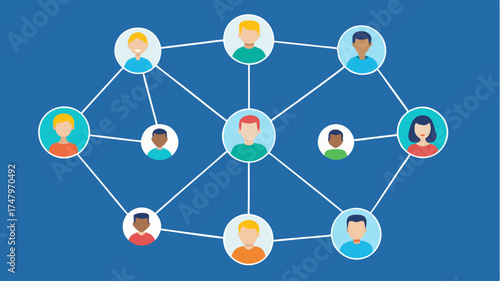 A network of interconnected nodes resembling a digital ecosystem depicting how social sharing and referrals contribute to lead generation.