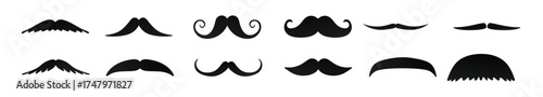 strong man mustaches flat style icon signs set vector